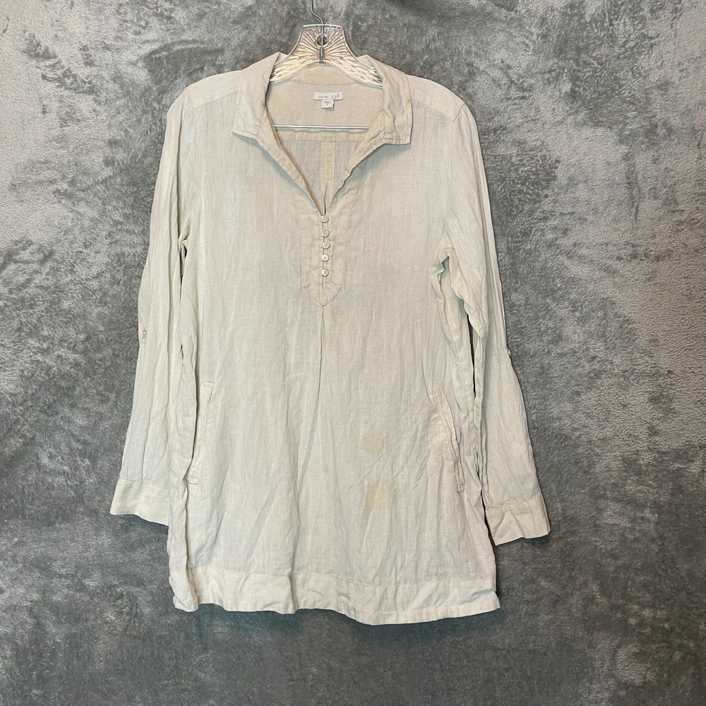J.Jill Love Linen Women Popover Tunic Top S Pockets Coastal Lagenlook Minimalist